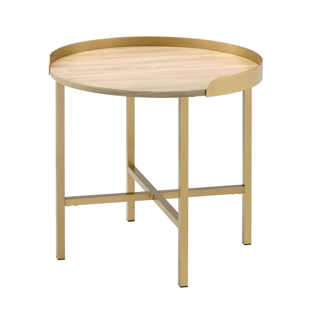 Mithea End Table Oak Table Top & Gold. Picture 2