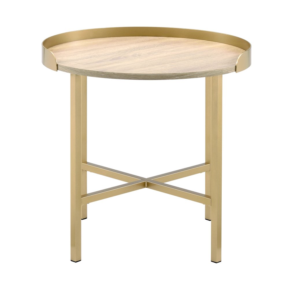 Mithea End Table Oak Table Top & Gold. Picture 3