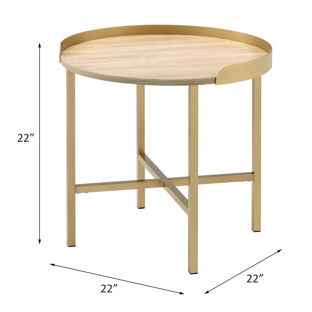Mithea End Table Oak Table Top & Gold. Picture 4