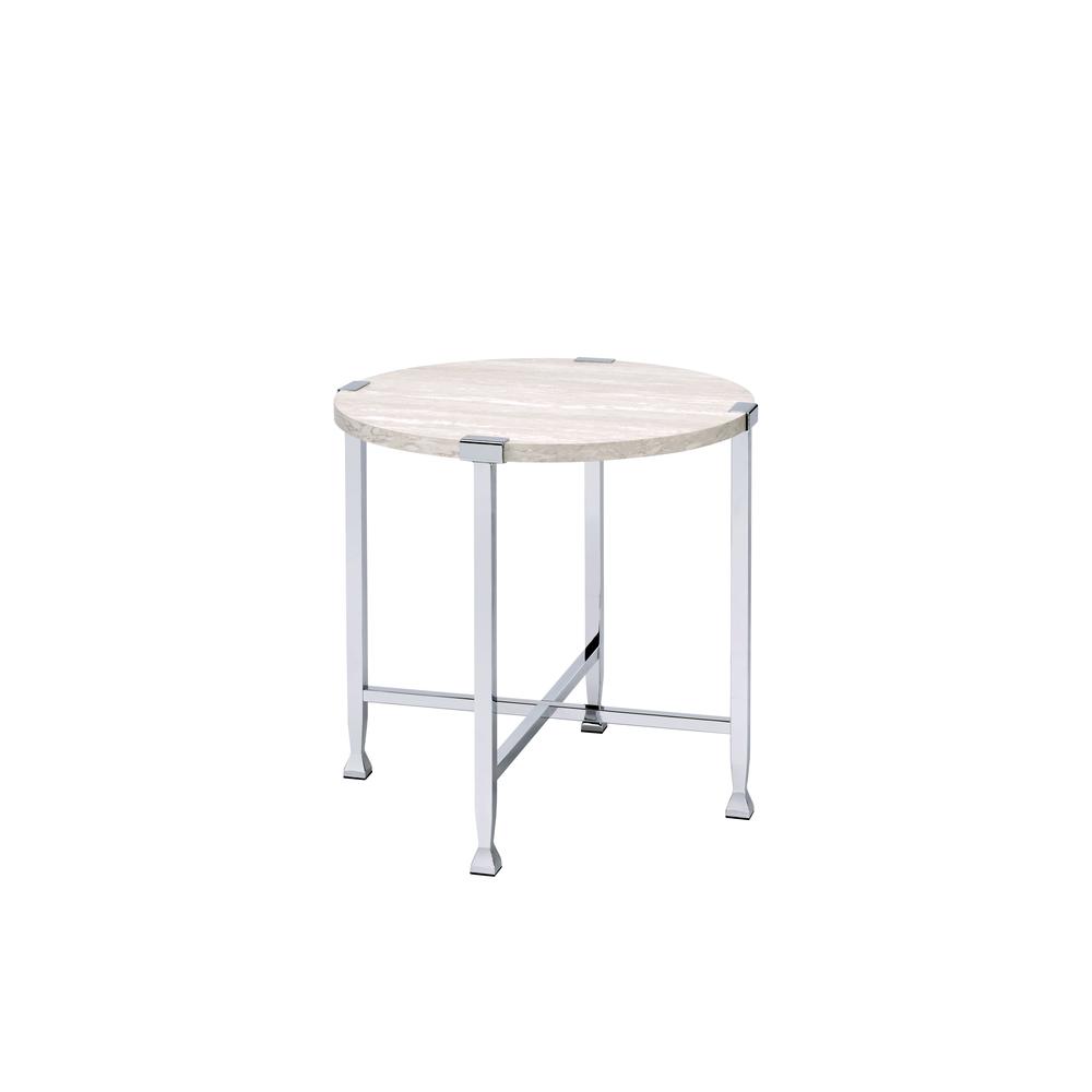 Brecon End Table White Oak & Chrome. Picture 1