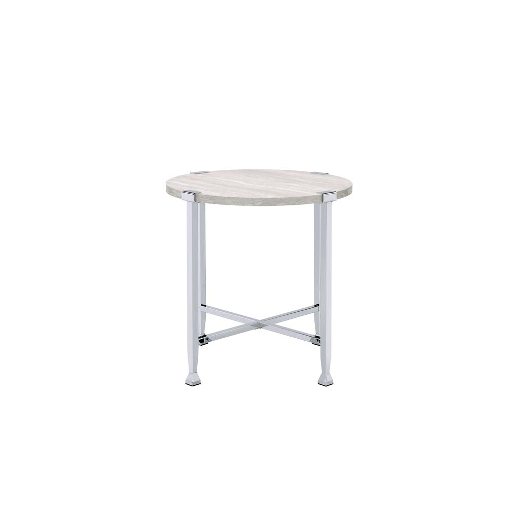 Brecon End Table White Oak & Chrome. Picture 2