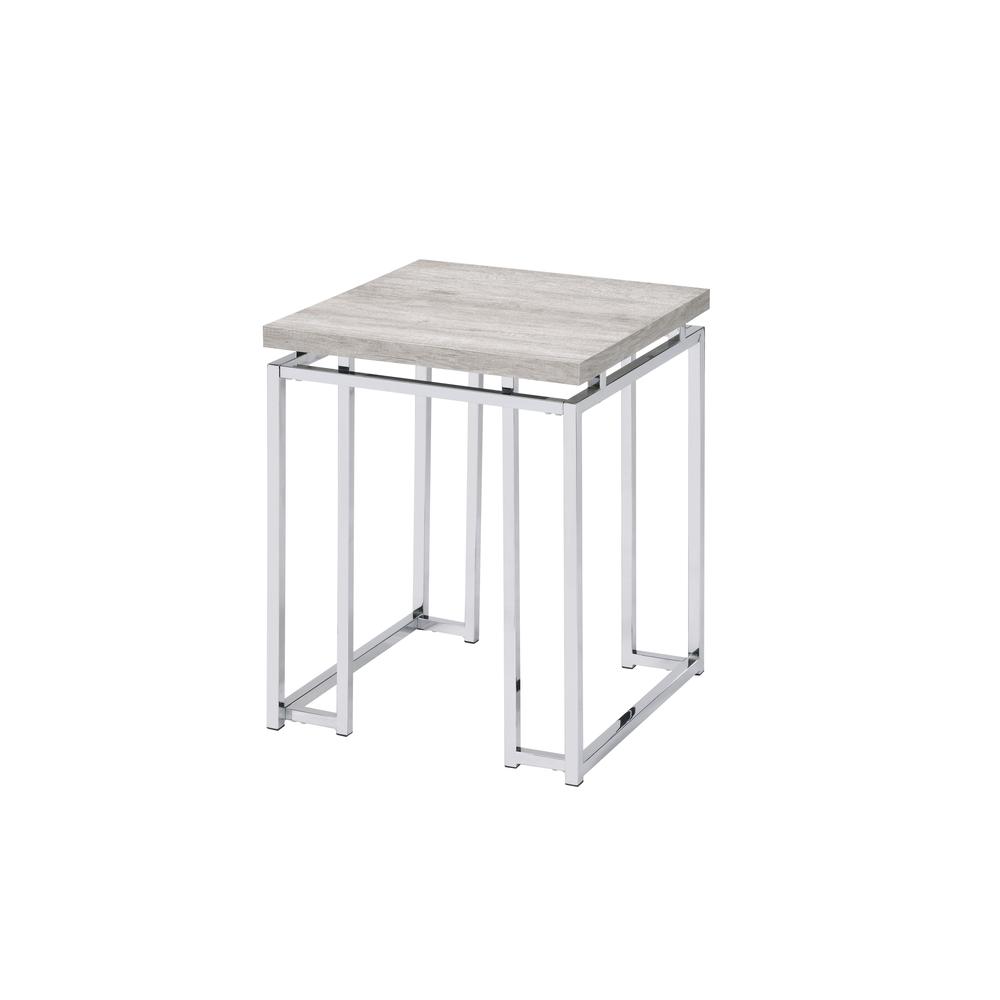 Chafik End Table Natural Oak & Chrome. Picture 1