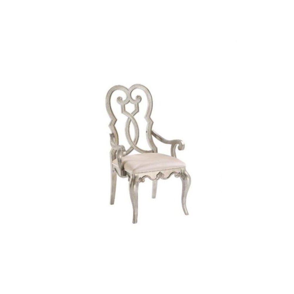 Esteban Arm Chair (Set-2) Ivory Velvet & Antique Champagne. Picture 1