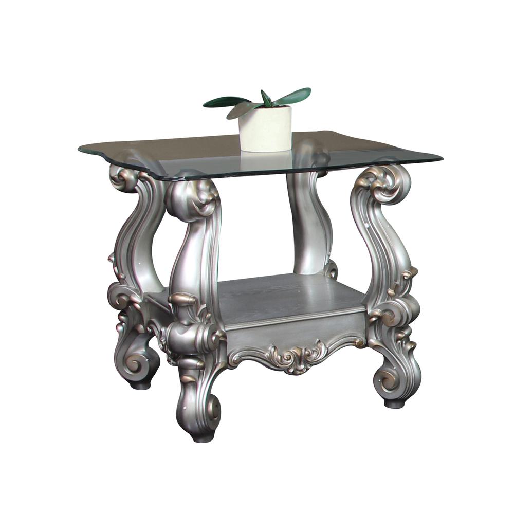 Versailles End Table Antique Platinum & Clear Glass. Picture 2