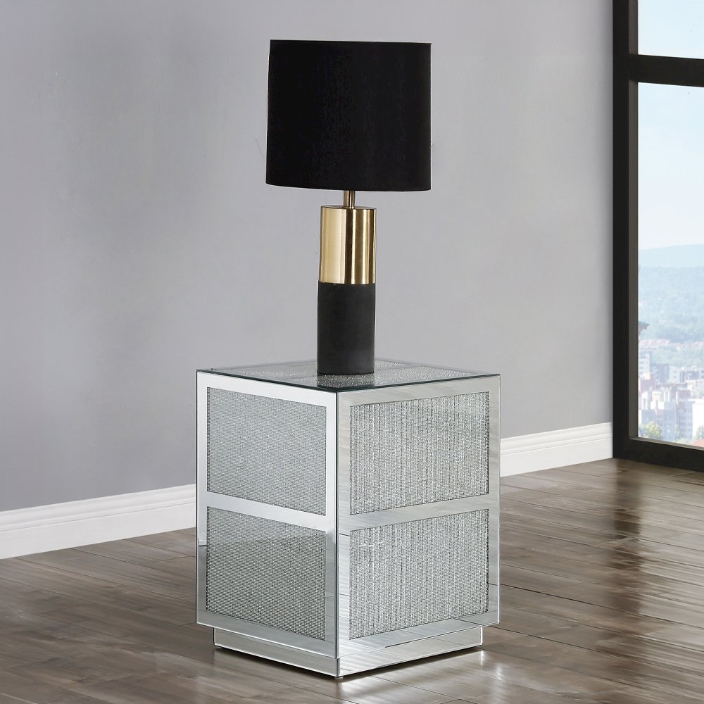 Noralie End Table Mirrored, Faux Diamonds. Picture 1