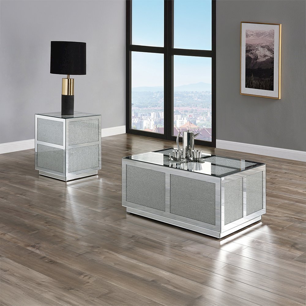Noralie End Table Mirrored, Faux Diamonds. Picture 5