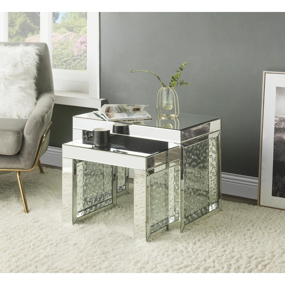 Nysa Accent Table Mirrored & Faux Crystals Inlay. Picture 4