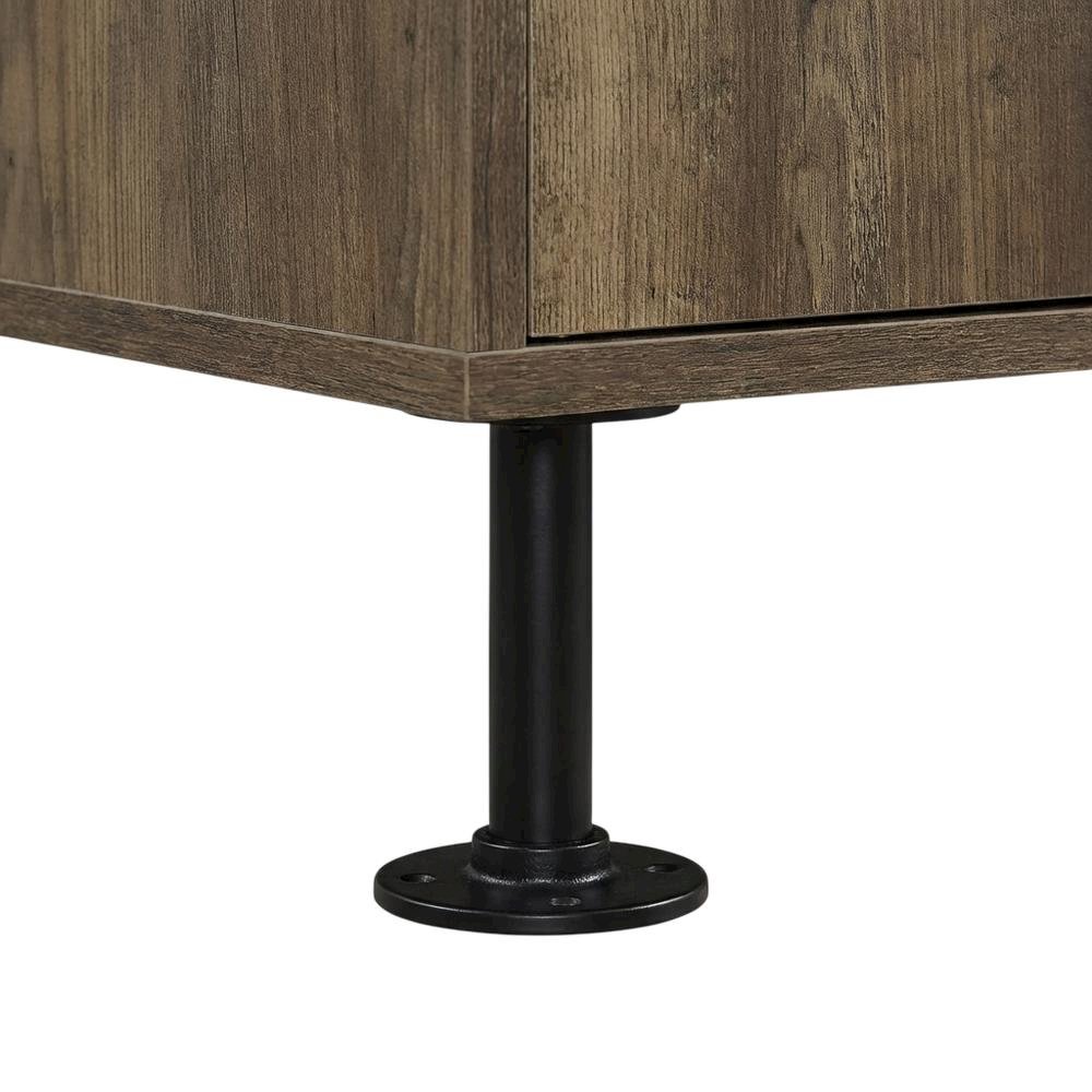 Rustic Oak, Black Finish TV Stand, Industrial Style, Multi-Color Design. Picture 6