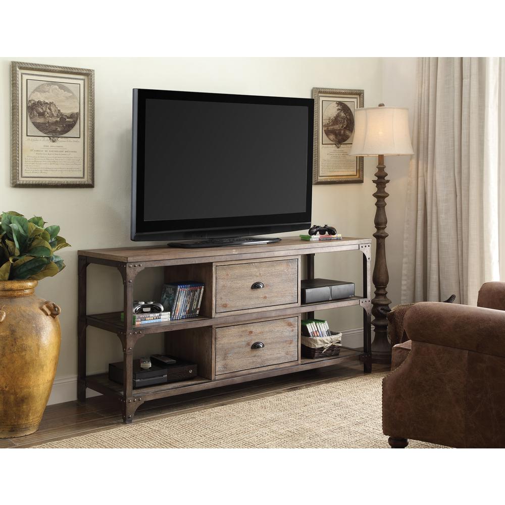Gorden TV Stand Weathered Oak & Antique Silver. Picture 2