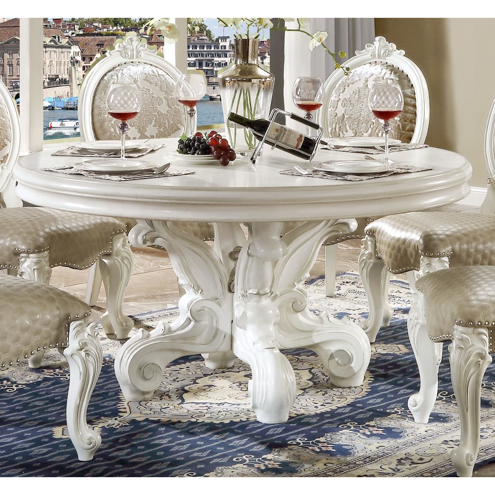 Versailles Round Dining Table Synthetic Leather & Bone White. Picture 2