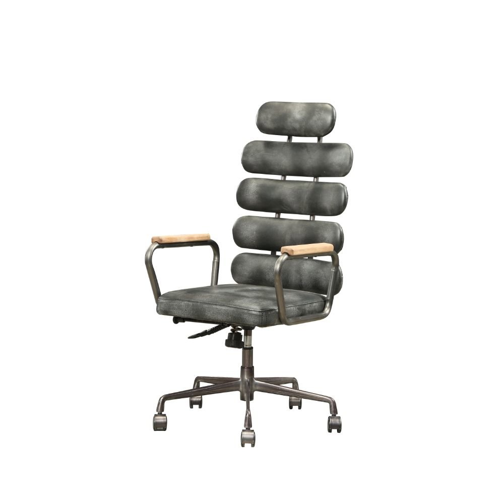 Calan Swivel Office Chair Vintage Black Top Grain Leather. Picture 1