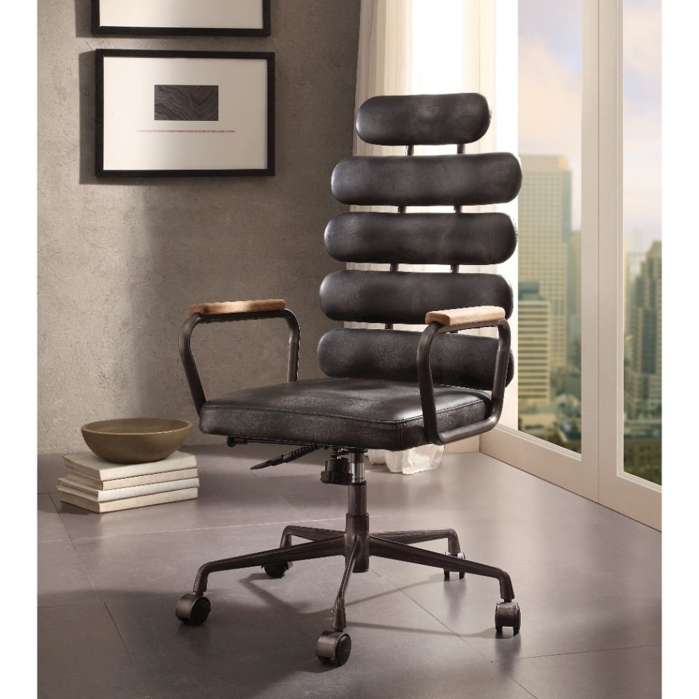 Calan Swivel Office Chair Vintage Black Top Grain Leather. Picture 2