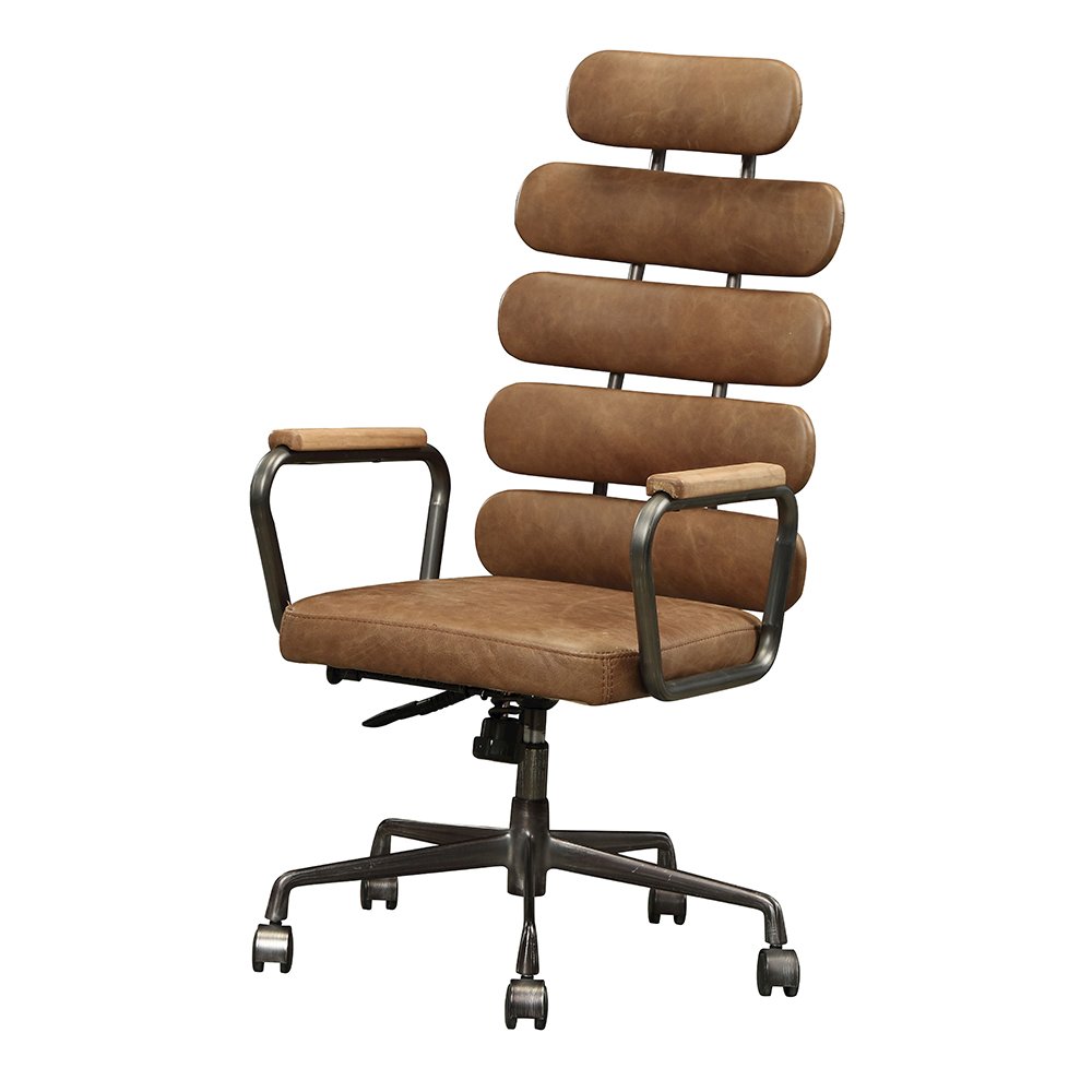 Calan Swivel Office Chair Retro Brown Top Grain Leather. Picture 2