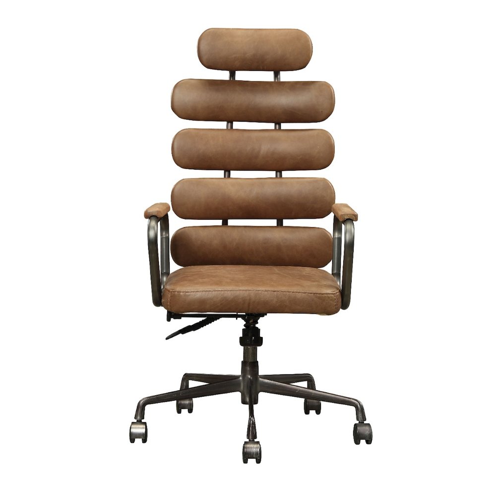 Calan Swivel Office Chair Retro Brown Top Grain Leather. Picture 3