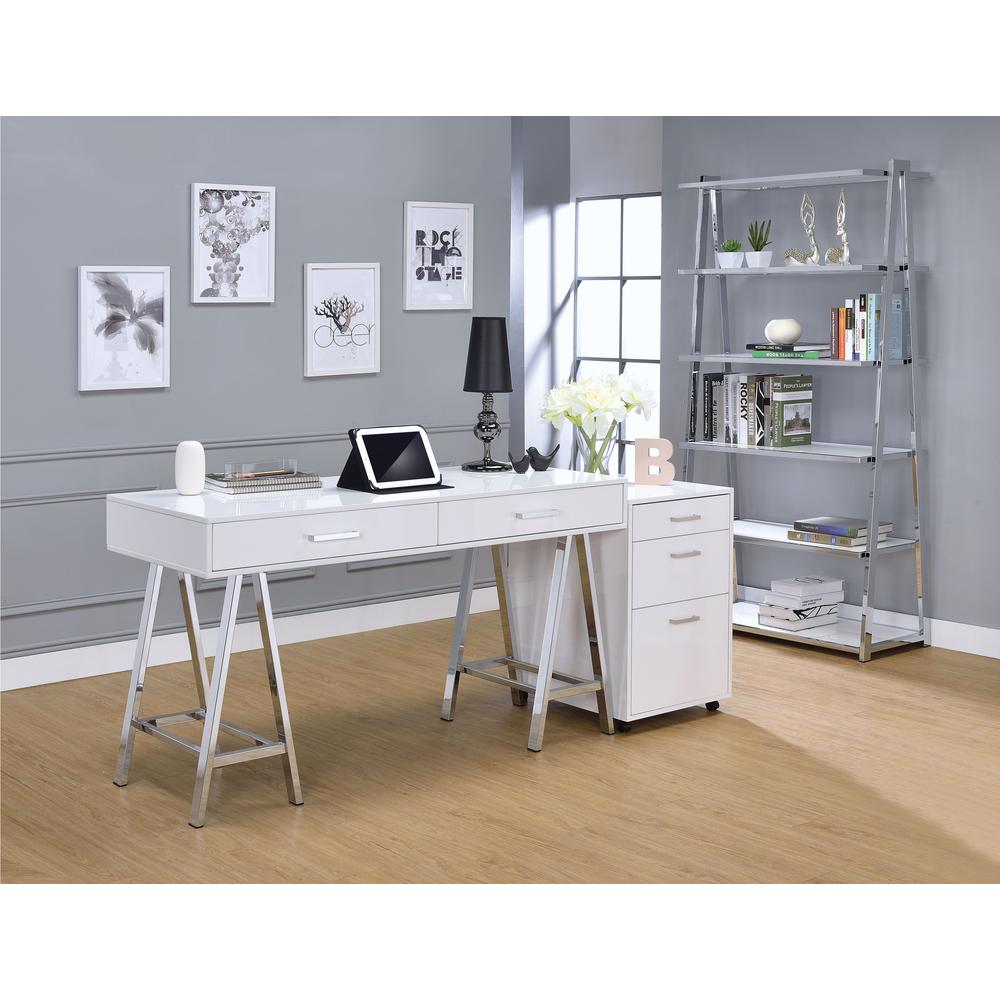 Coleen Writing Desk w/USB Port White High Gloss & Chrome. Picture 1