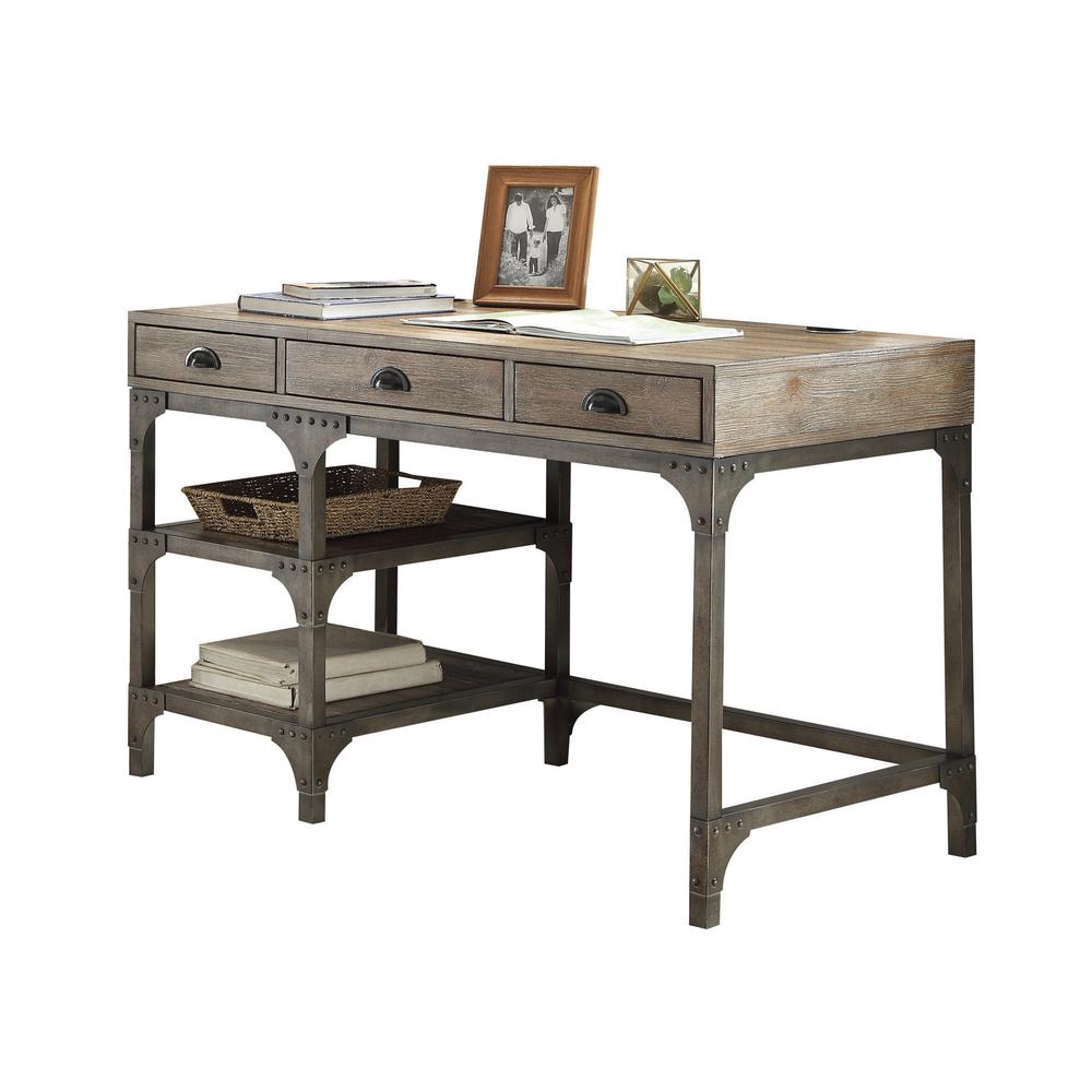 Gorden Writing Desk Weathered Oak & Antique Silver. Picture 1