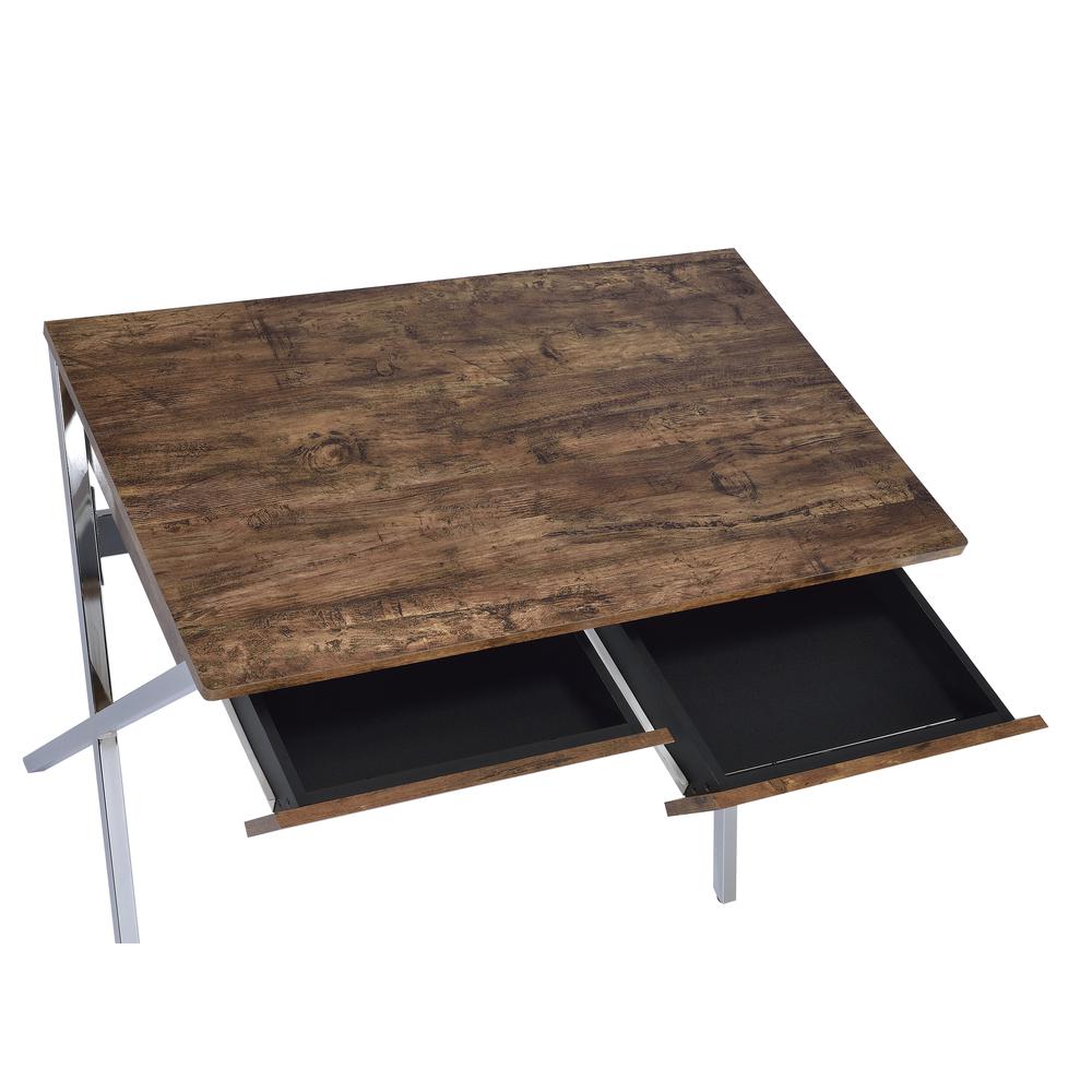 Callers Desk, Weathered Oak & Chrome. Picture 2