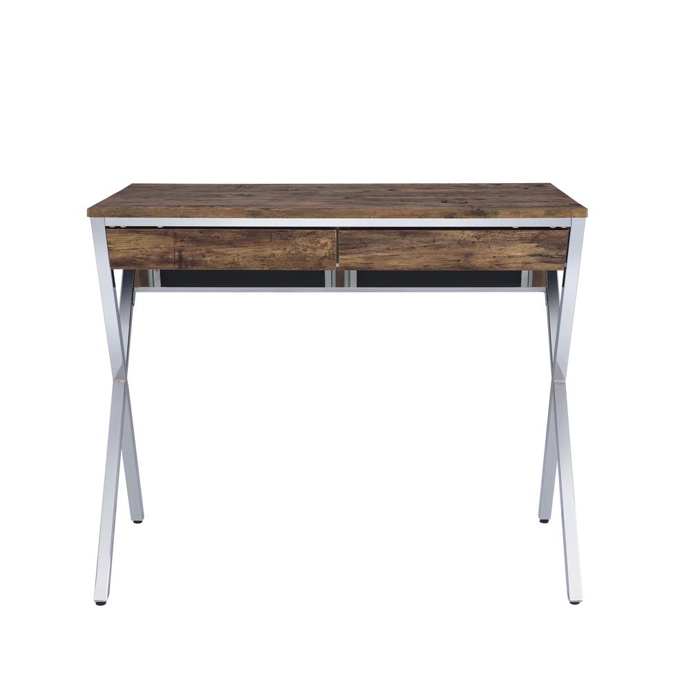 Callers Desk, Weathered Oak & Chrome. Picture 3