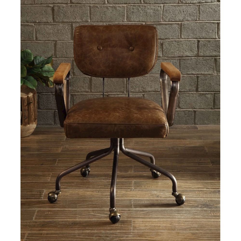 Hallie Swivel Office Chair Vintage Whiskey Top Grain Leather. Picture 2