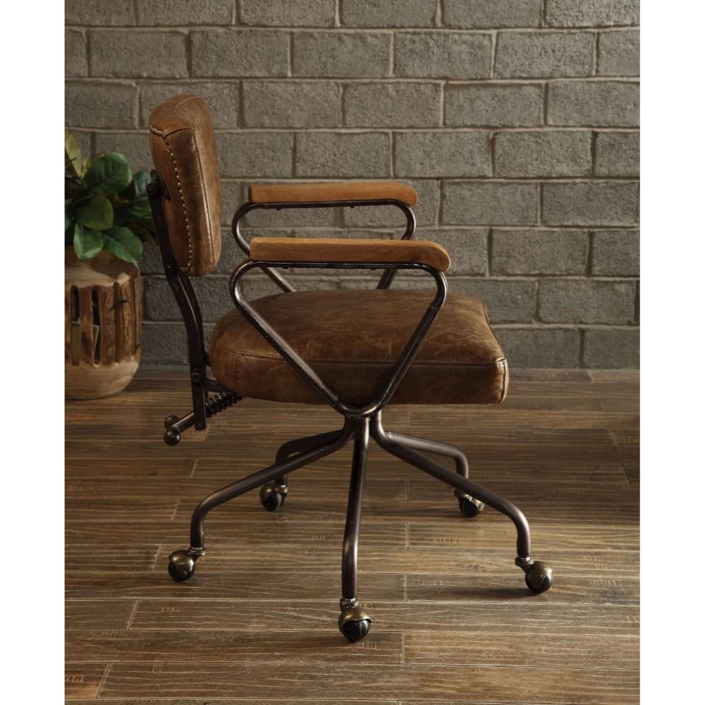 Hallie Swivel Office Chair Vintage Whiskey Top Grain Leather. Picture 4