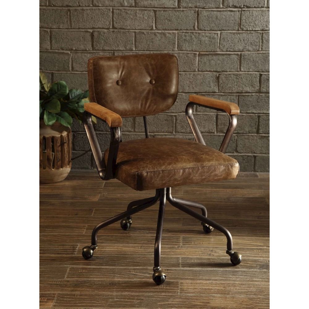 Hallie Swivel Office Chair Vintage Whiskey Top Grain Leather. Picture 5
