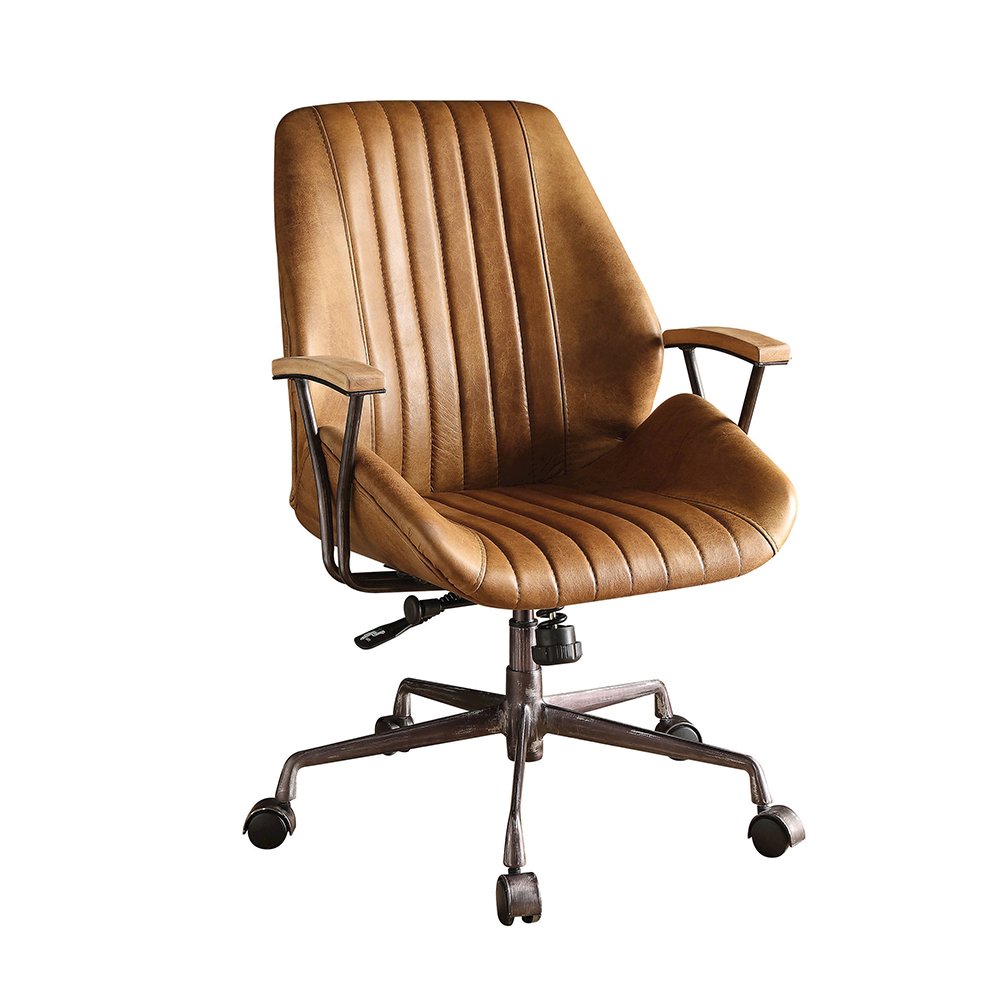 Hamilton Swivel Office Chair Coffee Top Grain Leather. Picture 2