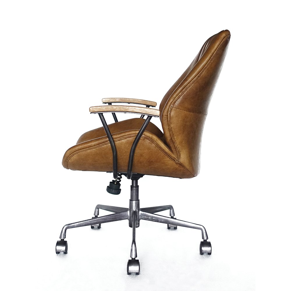 Hamilton Swivel Office Chair Coffee Top Grain Leather. Picture 4