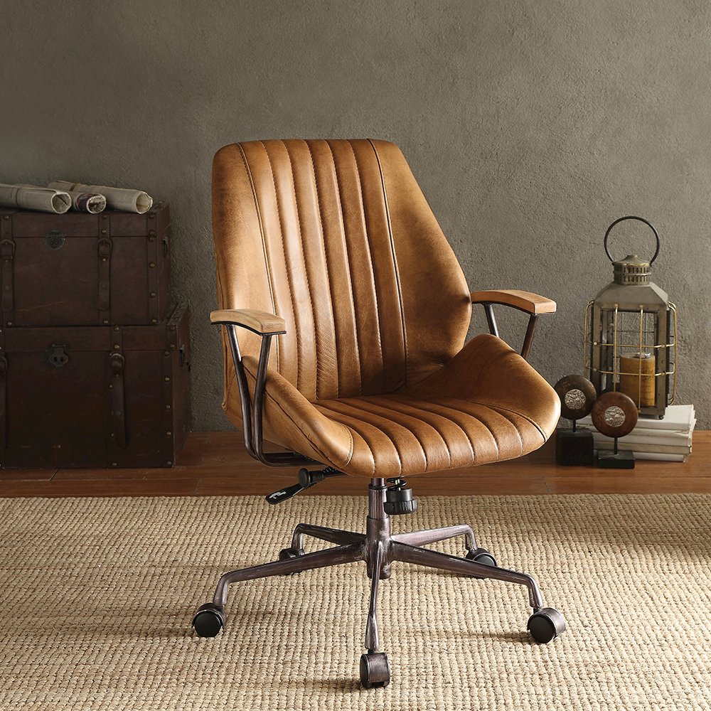 Hamilton Swivel Office Chair Coffee Top Grain Leather. Picture 1