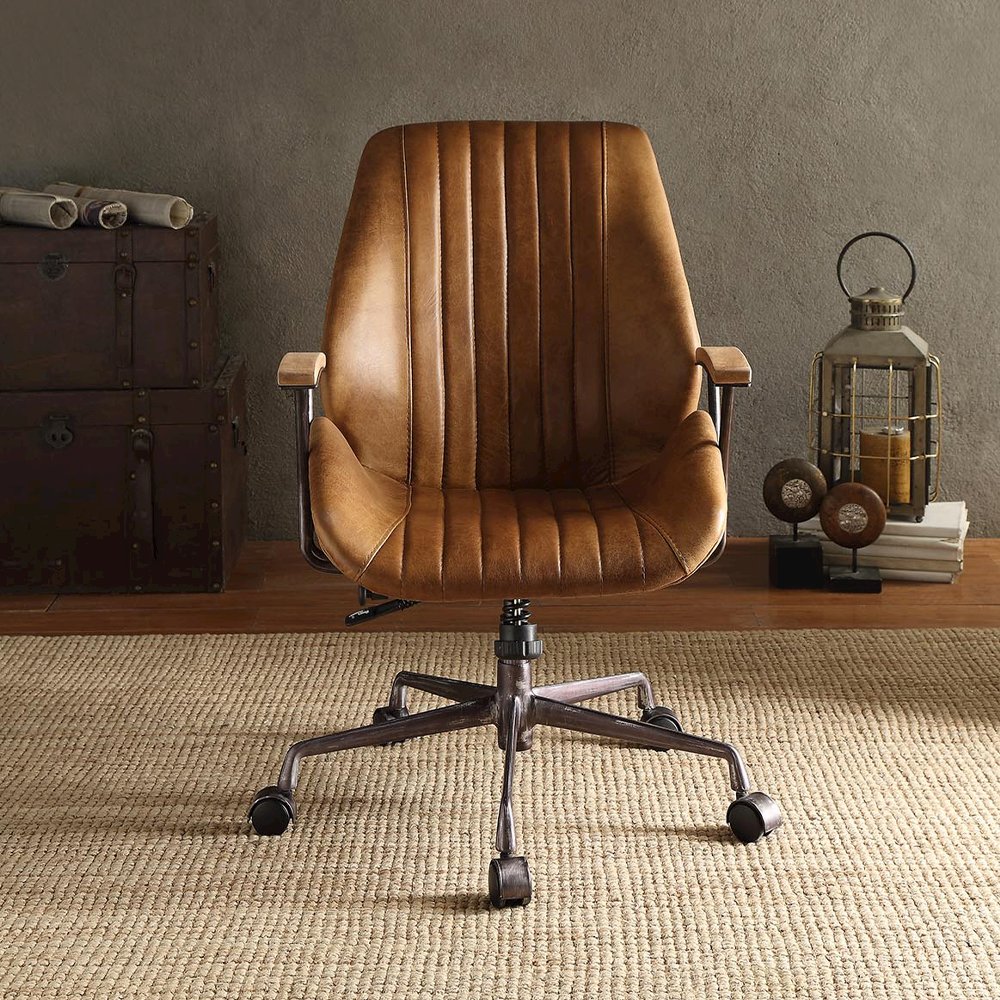 Hamilton Swivel Office Chair Coffee Top Grain Leather. Picture 6