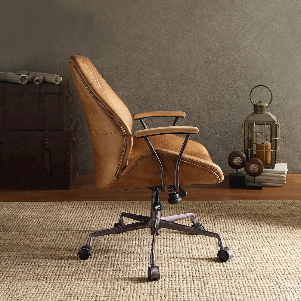 Hamilton Swivel Office Chair Coffee Top Grain Leather. Picture 7