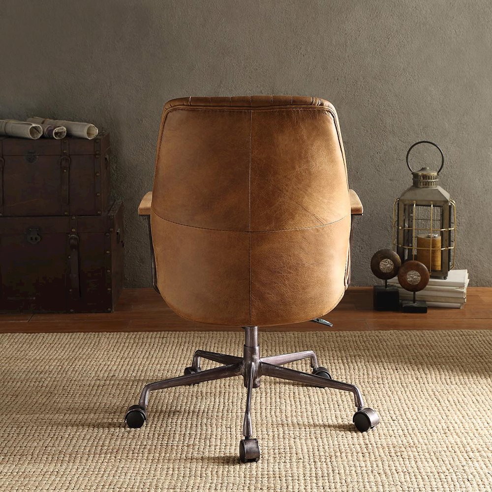 Hamilton Swivel Office Chair Coffee Top Grain Leather. Picture 8