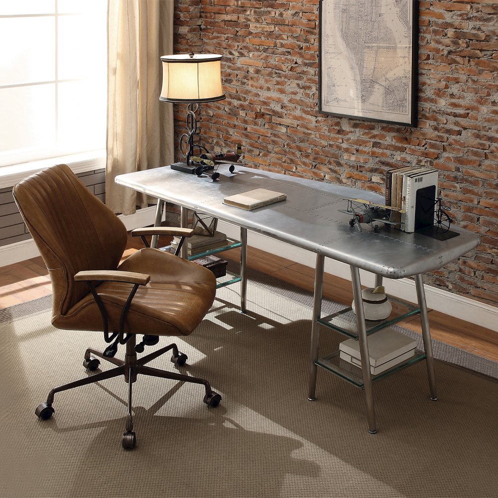 Hamilton Swivel Office Chair Coffee Top Grain Leather. Picture 10