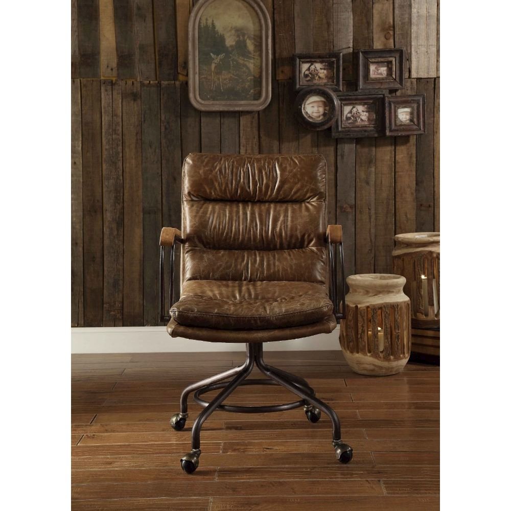 Harith Swivel Office Chair Vintage Whiskey Top Grain Leather. Picture 2