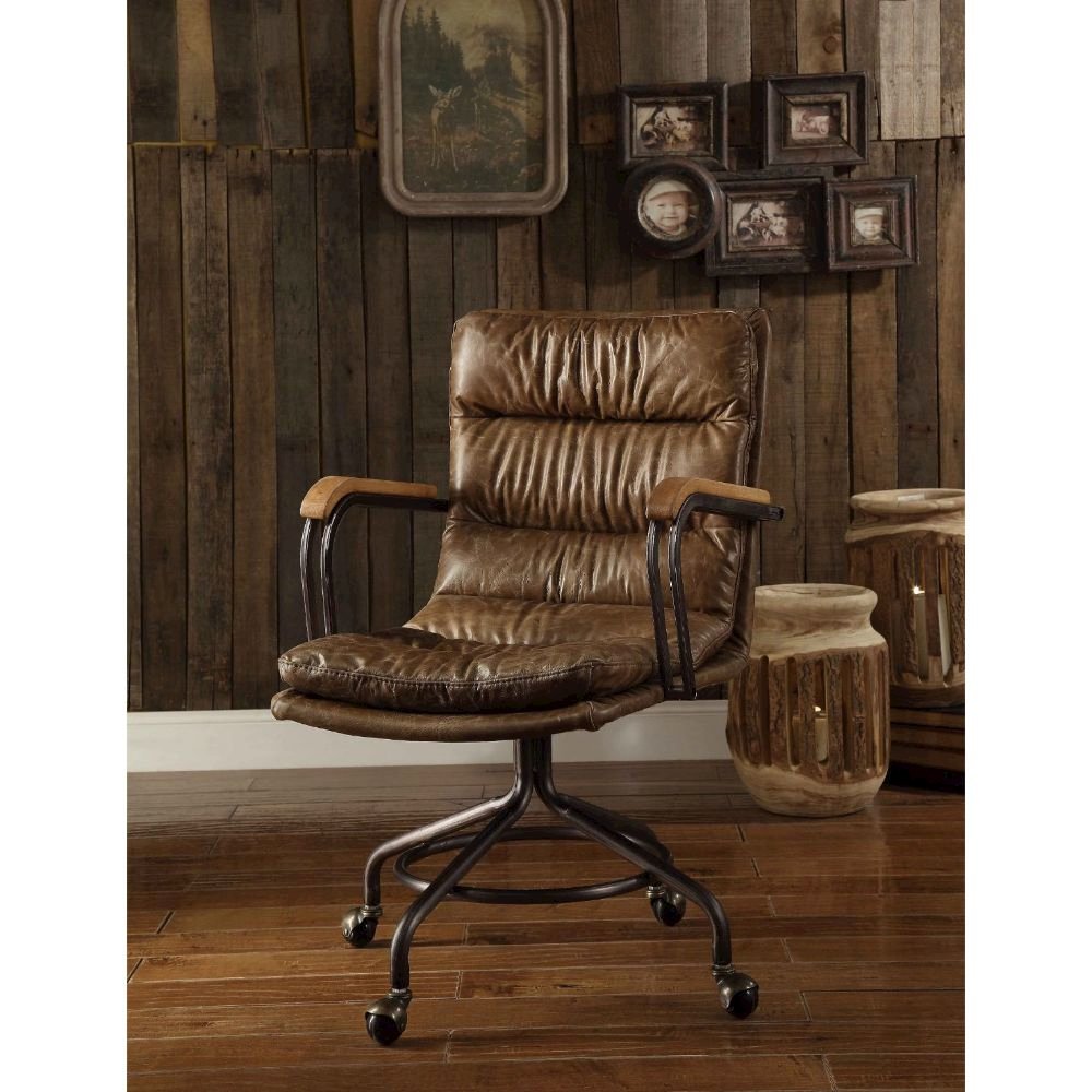 Harith Swivel Office Chair Vintage Whiskey Top Grain Leather. Picture 3