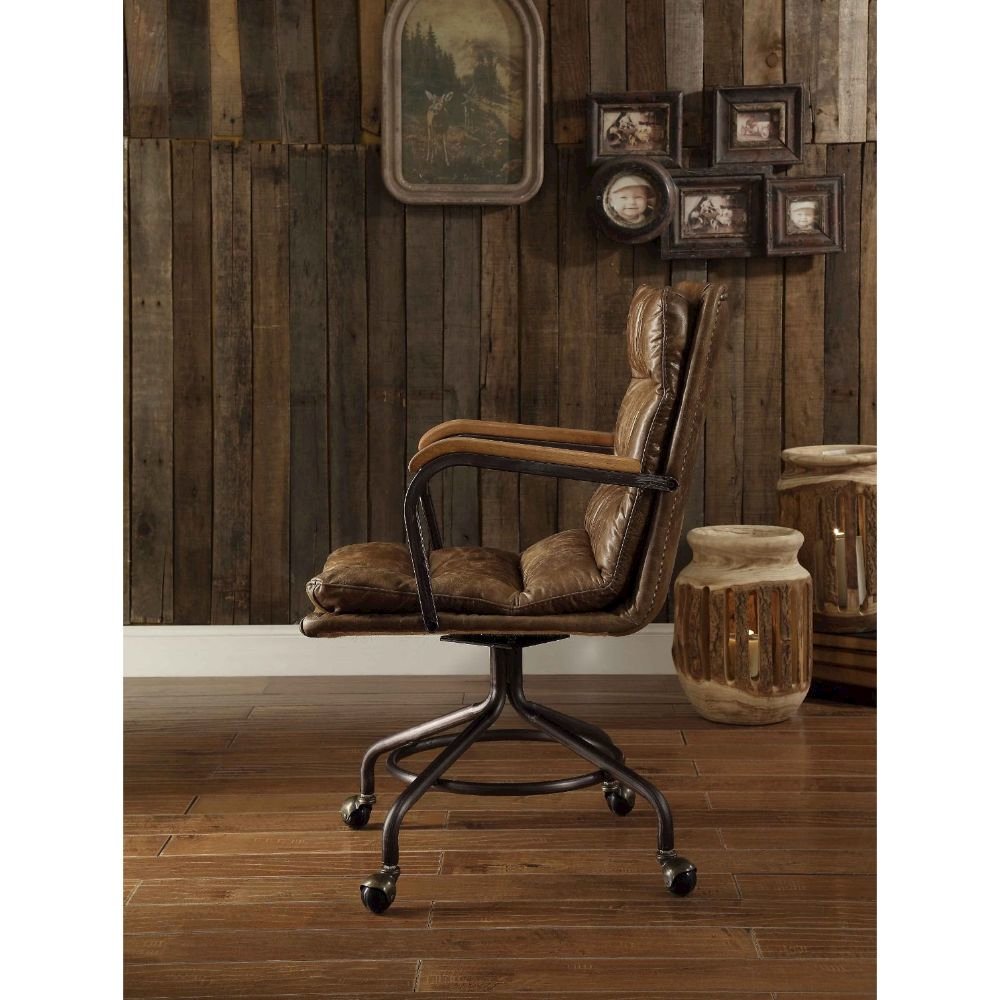 Harith Swivel Office Chair Vintage Whiskey Top Grain Leather. Picture 4