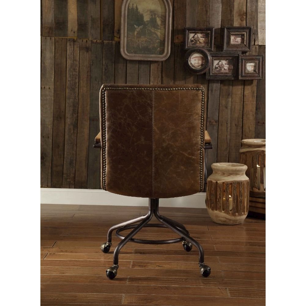Harith Swivel Office Chair Vintage Whiskey Top Grain Leather. Picture 5