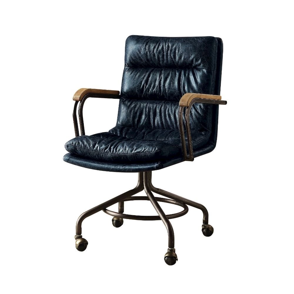 Harith Swivel Office Chair Vintage Blue Top Grain Leather. Picture 1