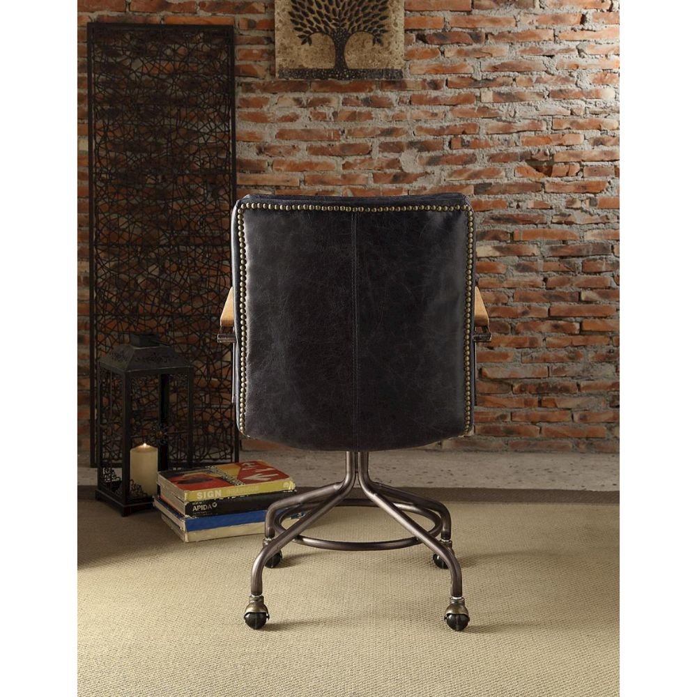 Harith Swivel Office Chair Vintage Blue Top Grain Leather. Picture 4
