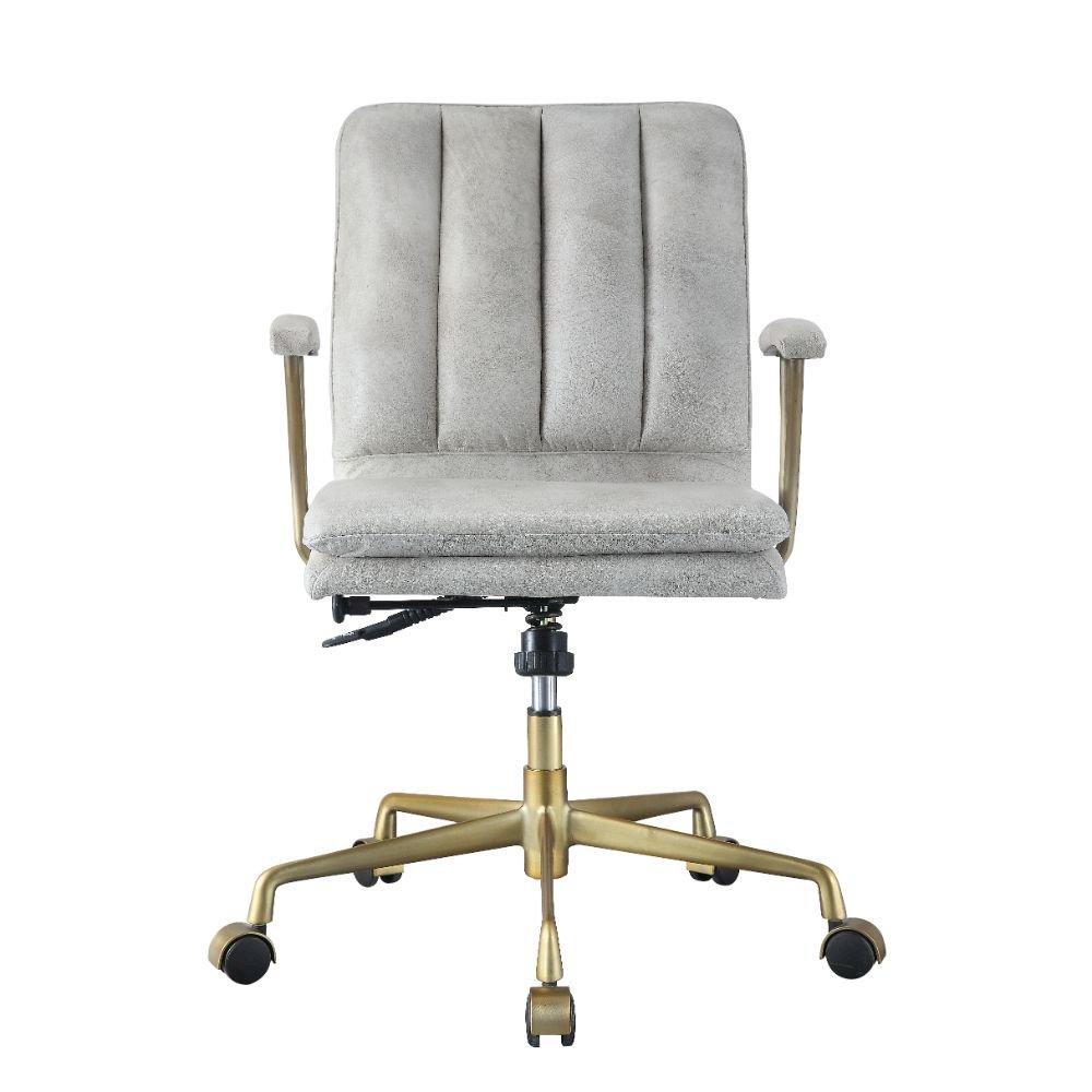 Damir Swivel Office Chair Vintage White Top Grain Leather & Chrome. Picture 2