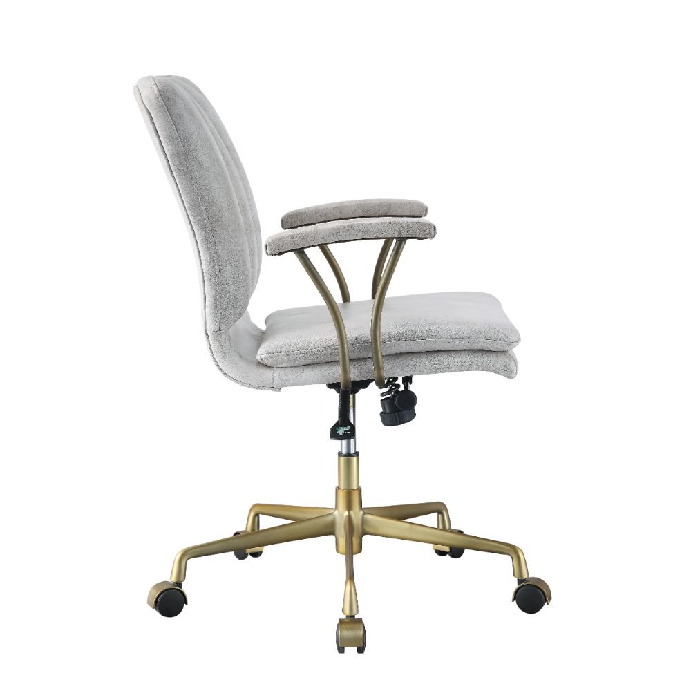 Damir Swivel Office Chair Vintage White Top Grain Leather & Chrome. Picture 3