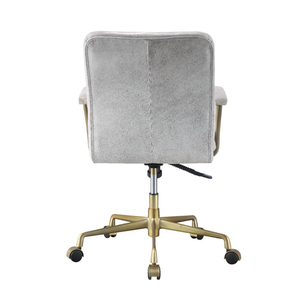 Damir Swivel Office Chair Vintage White Top Grain Leather & Chrome. Picture 4