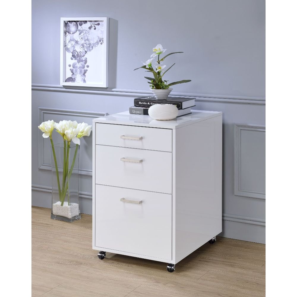 Coleen File Cabinet White High Gloss & Chrome. Picture 5