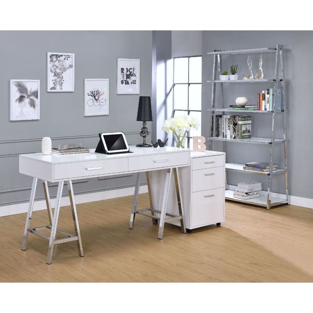 Coleen File Cabinet White High Gloss & Chrome. Picture 6
