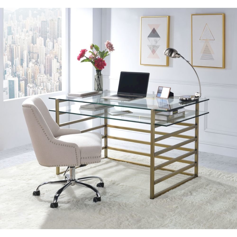 Shona Writing Desk Antique Gold & Clear Glass. Picture 6