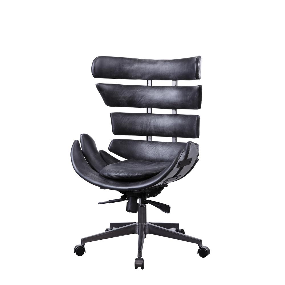 Megan Executive Office Chair, Vintage Black Top Grain Leather & Aluminum. Picture 1