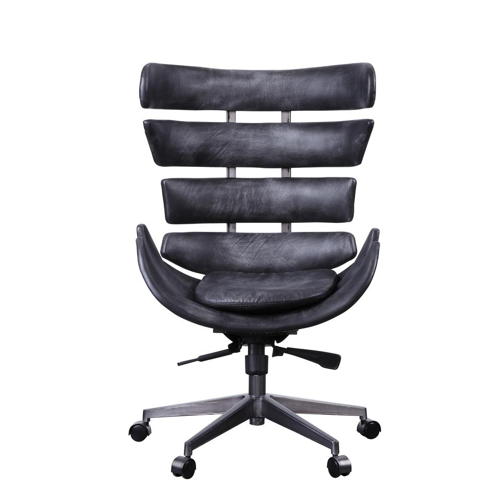 Megan Executive Office Chair, Vintage Black Top Grain Leather & Aluminum. Picture 3