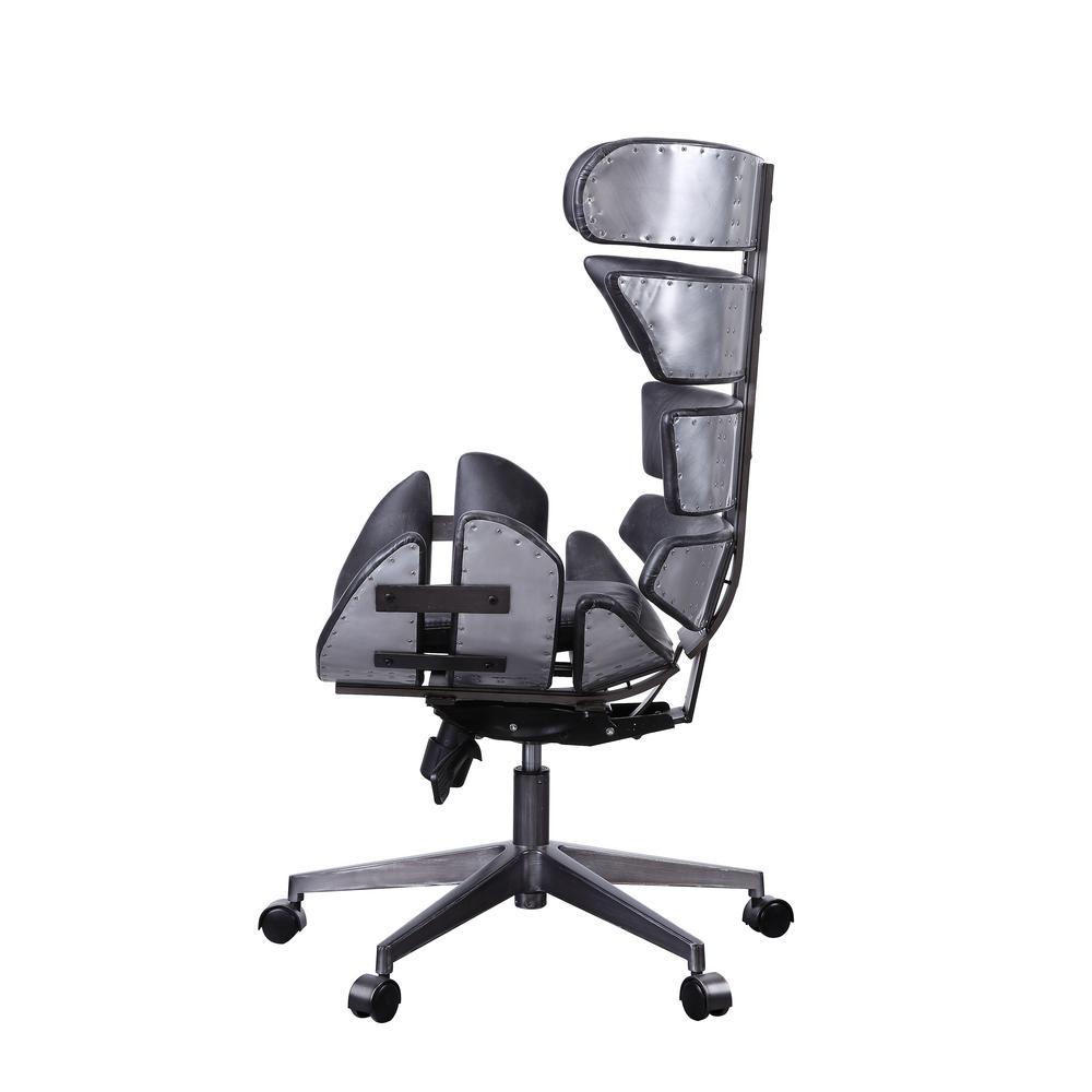 Megan Executive Office Chair, Vintage Black Top Grain Leather & Aluminum. Picture 4