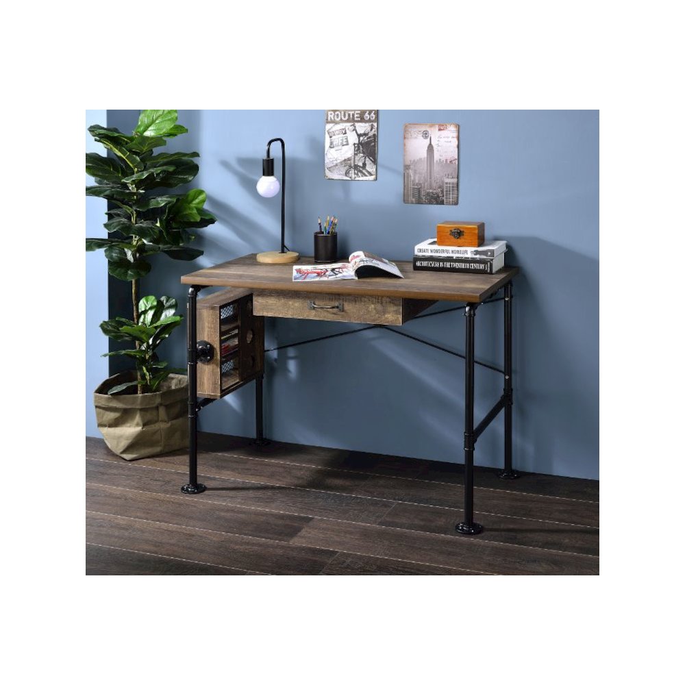 Endang Writing Desk Weathered Oak & Black. Picture 7