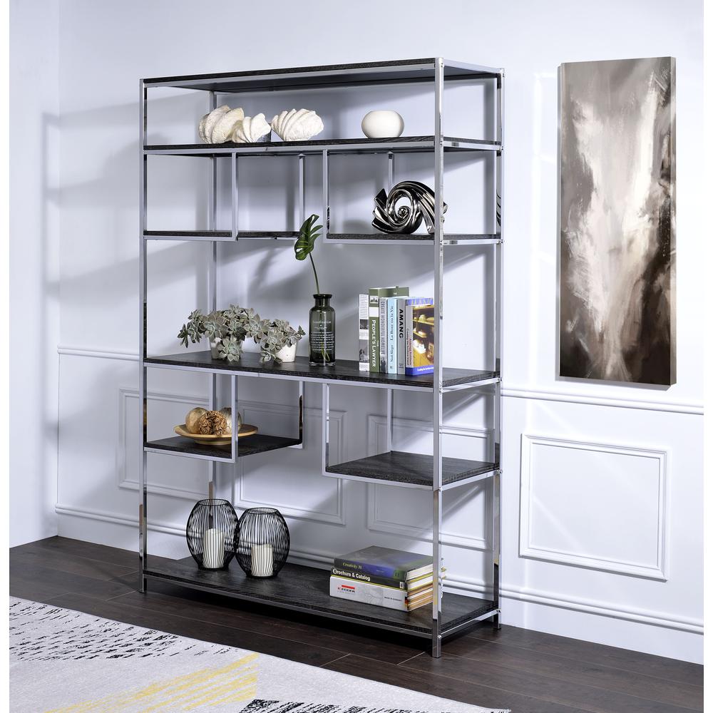 Vonara BookShelf Rustic Gray Oak & Chrome. Picture 3
