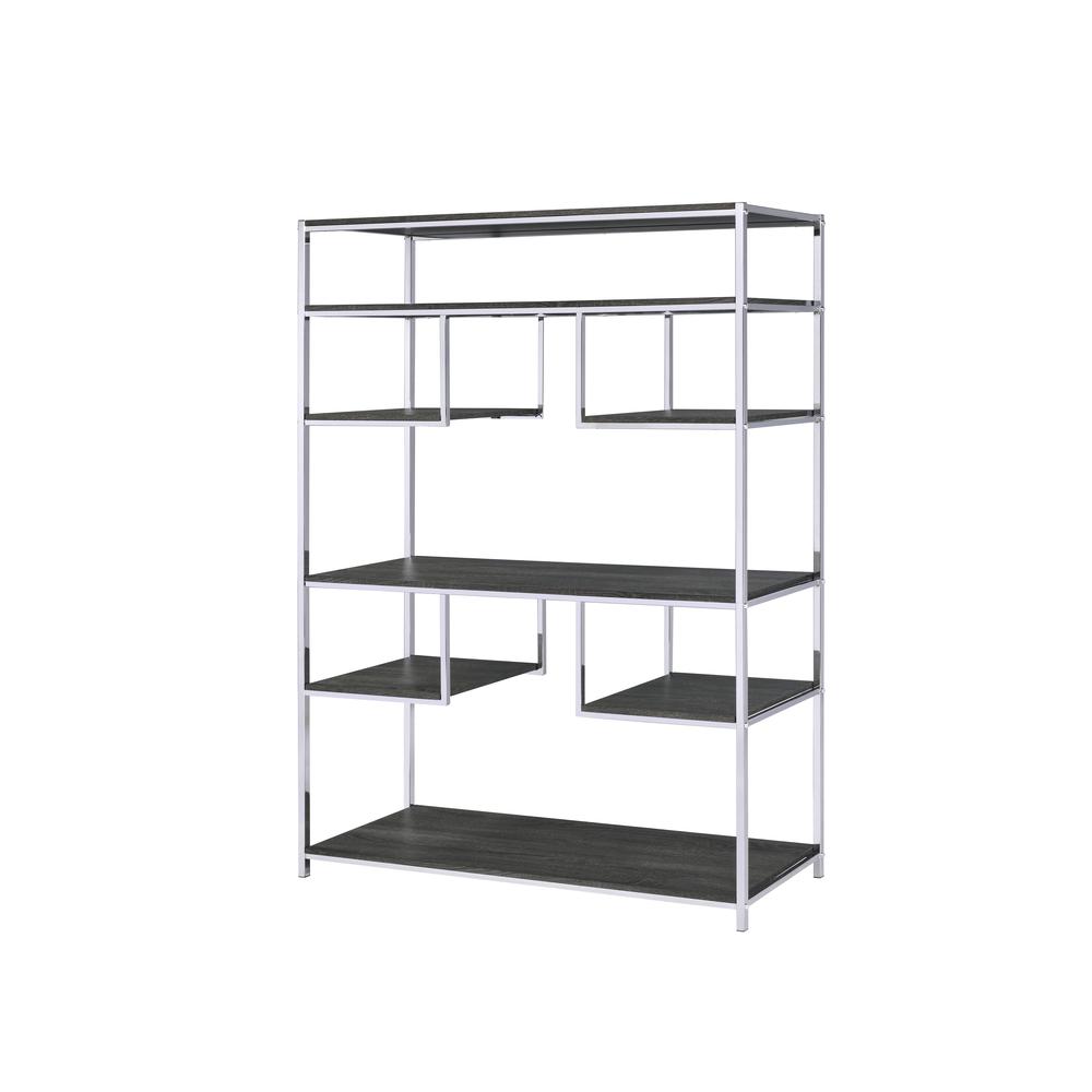 Vonara BookShelf Rustic Gray Oak & Chrome. Picture 1